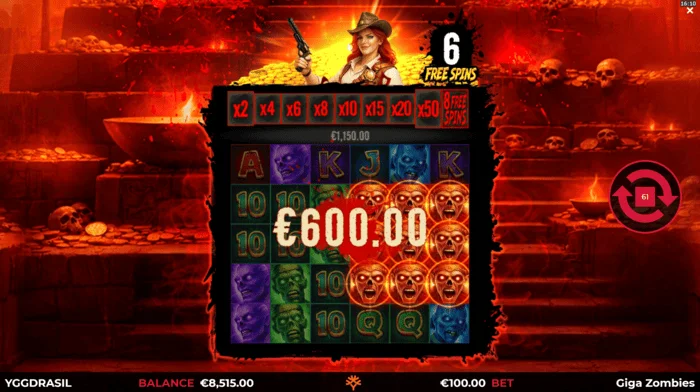 Giga Zombies - câștig în timpul rotirilor gratuite