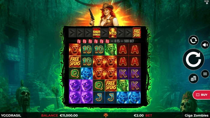 Giga Zombies - ecranul de joc cu role de 6x5